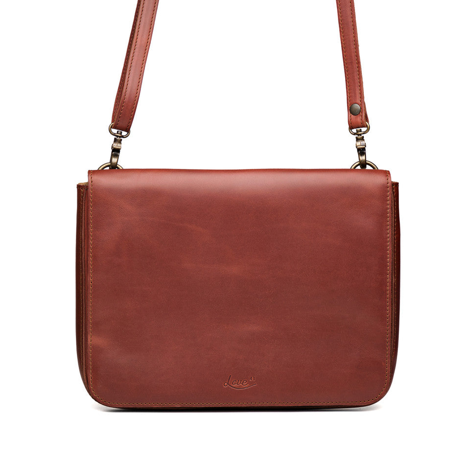 Large Fold-Over Leather Clutch Bag with Detachable Strap