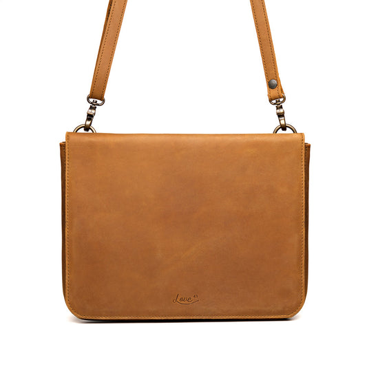 Large Fold-Over Leather Clutch Bag with Detachable Strap