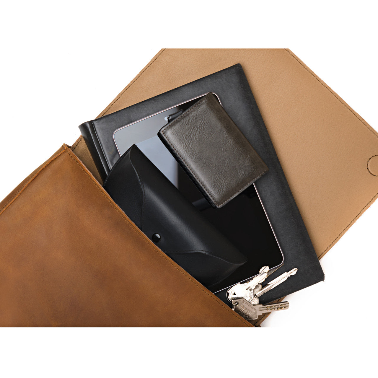 Large Fold-Over Leather Clutch Bag with Detachable Strap