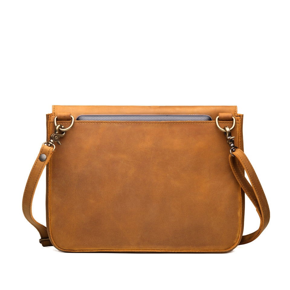 Large Fold-Over Leather Clutch Bag with Detachable Strap
