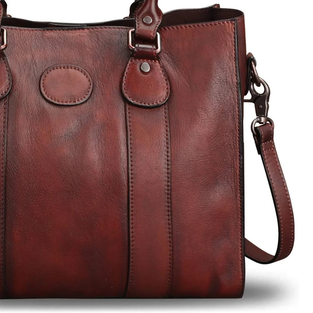 Womens Real Leather Brown Crossbody Satchel Tote Bag