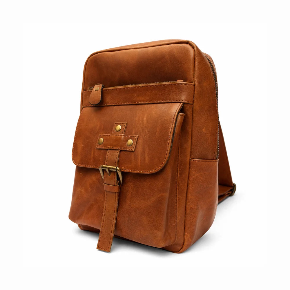 Vintage Brown Leather Sling Backpack