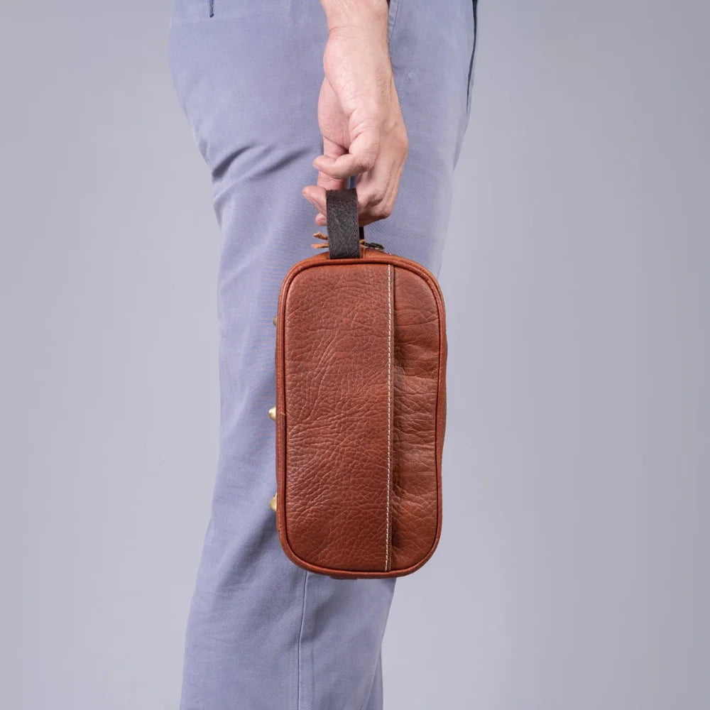 Brown Leather Toiletry Bag - Leather Travel Organizer Bag