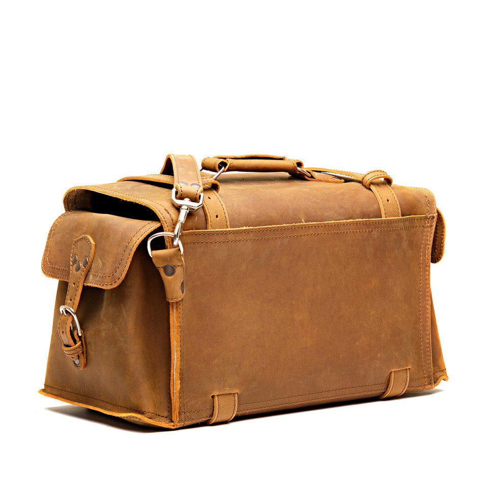 Premium Full-Grain Leather Travel Duffel with Side & Hidden Pockets