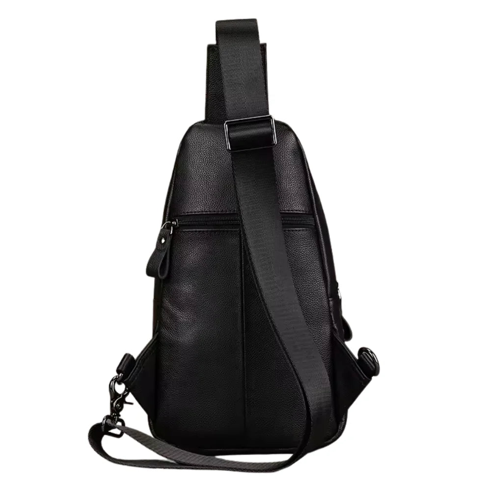 Mens Black Leather Chest Sling Bag