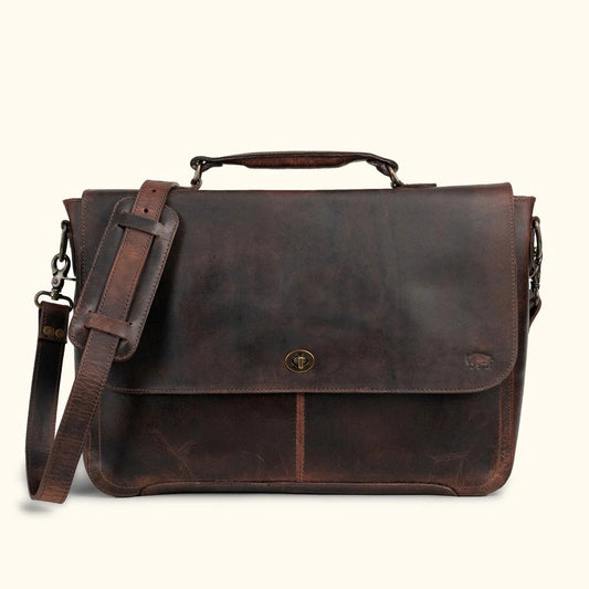 Full-Grain Leather Laptop Messenger Bag – Vintage Style