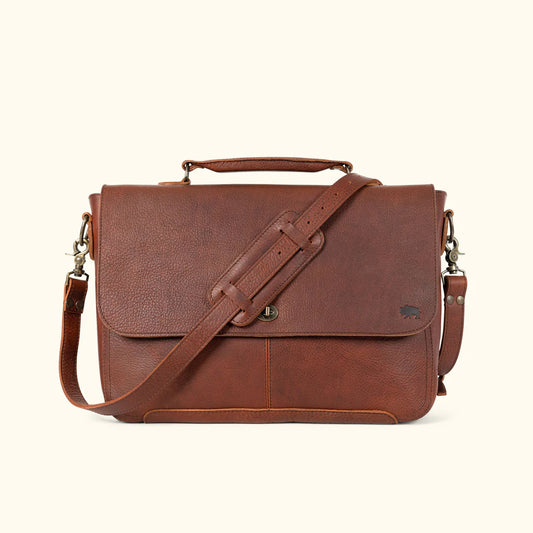 Full Grain Bison Leather Messenger Bag – Brown