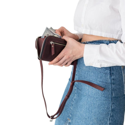 Burgundy Leather Crossbody Wallet For Womens
