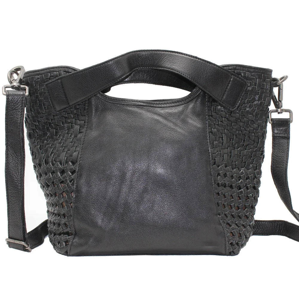 Handcrafted Leather Tote with Woven Accents