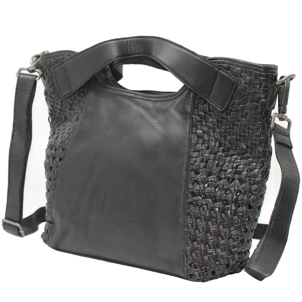 Handcrafted Leather Tote with Woven Accents