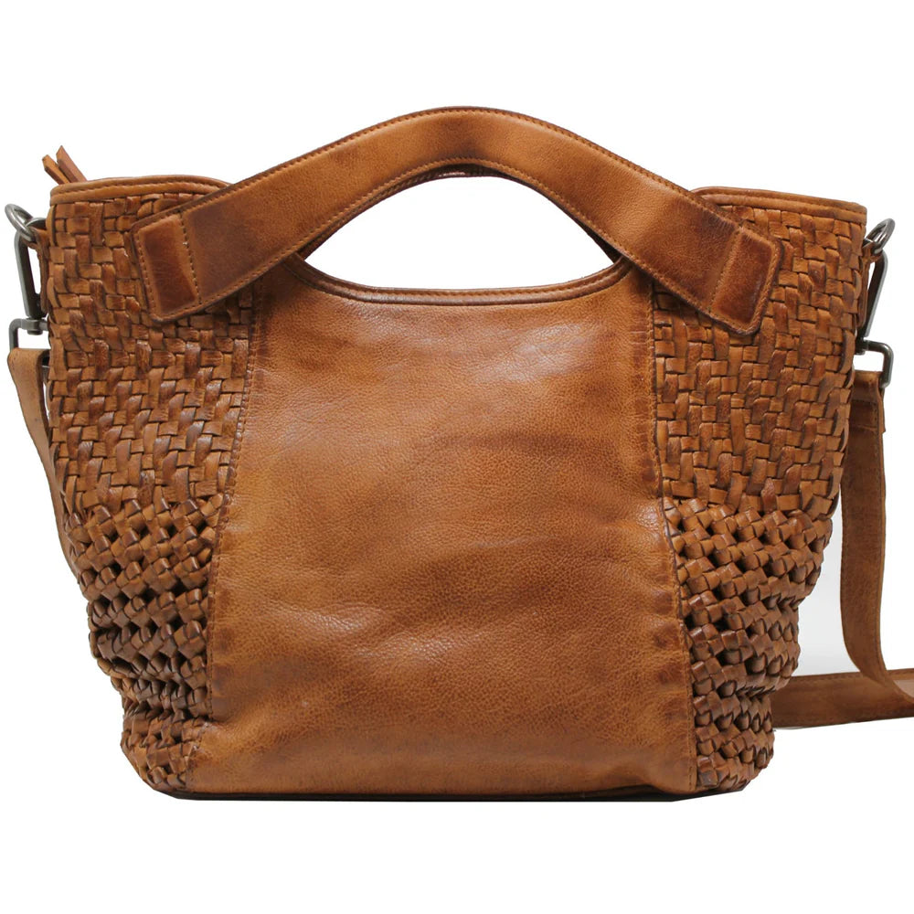 Handcrafted Leather Tote with Woven Accents