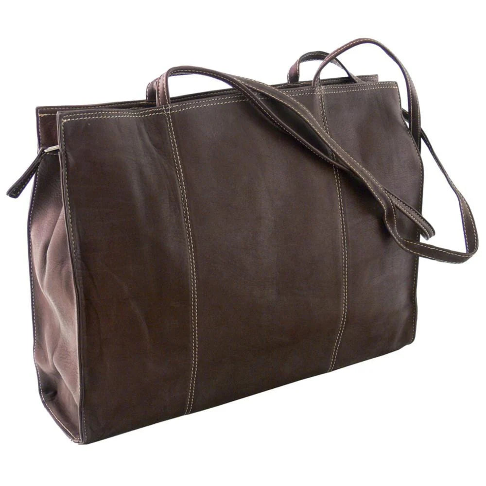 Classic Leather Tote Bag with Zipper – Fits 14″ Laptop