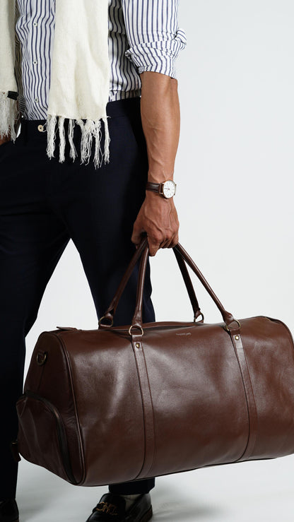 Real Lambskin Brown Leather Mens Duffle Bag