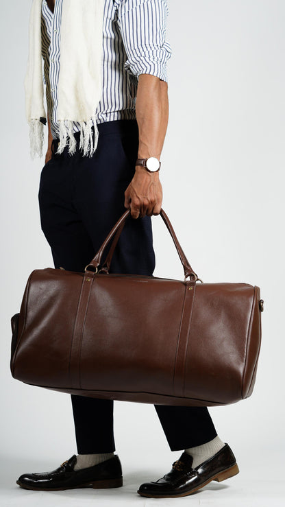 Real Lambskin Brown Leather Mens Duffle Bag
