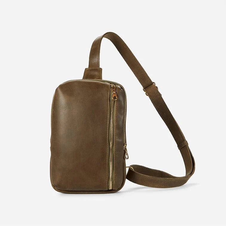 Urban Olive Leather Crossbody Sling
