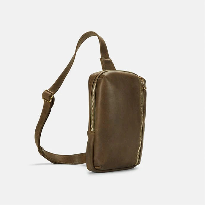 Urban Olive Leather Crossbody Sling