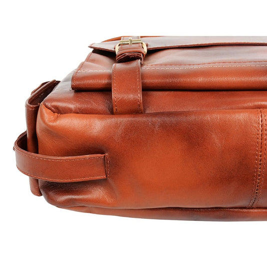 Legendary Fold-Over Brown Mens Leather Backpack