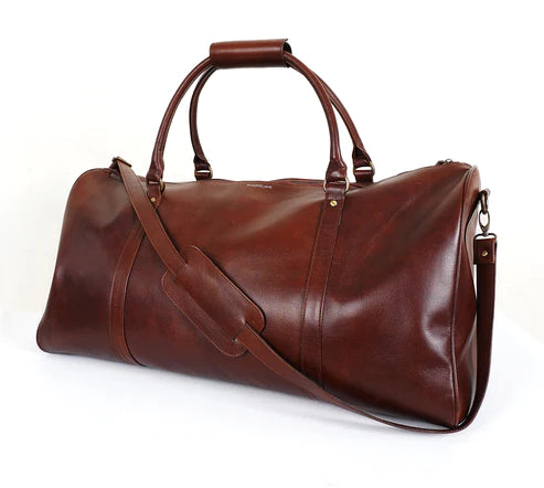 Real Lambskin Brown Leather Mens Duffle Bag