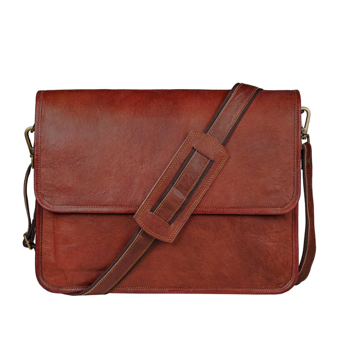 Full Grain Bison Leather Messenger Bag – Brown