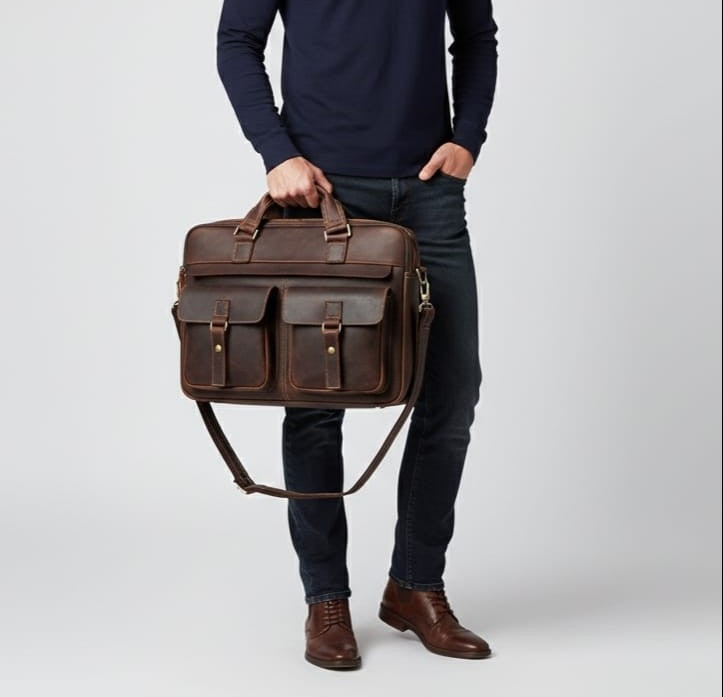 Heritage 17″ Full-Grain Leather Laptop Briefcase