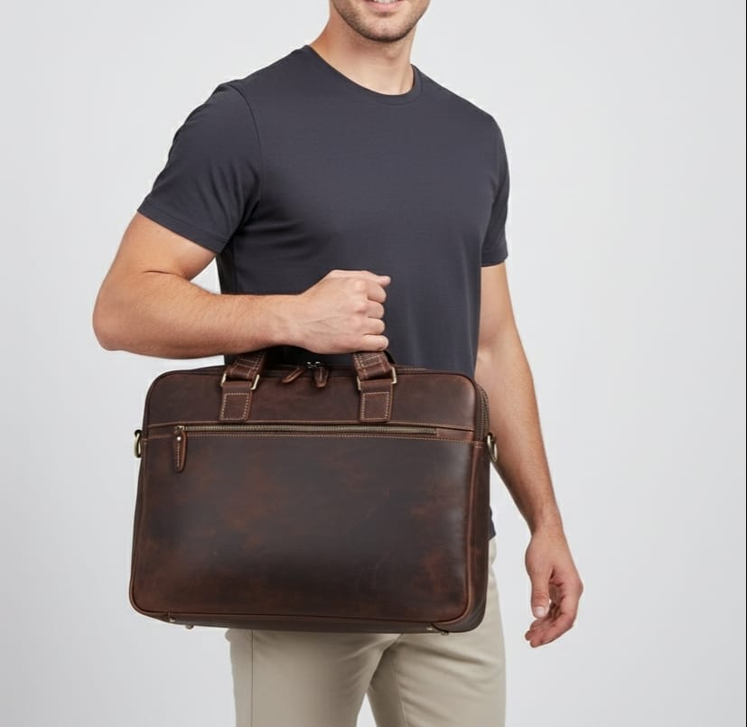 Heritage 17″ Full-Grain Leather Laptop Briefcase