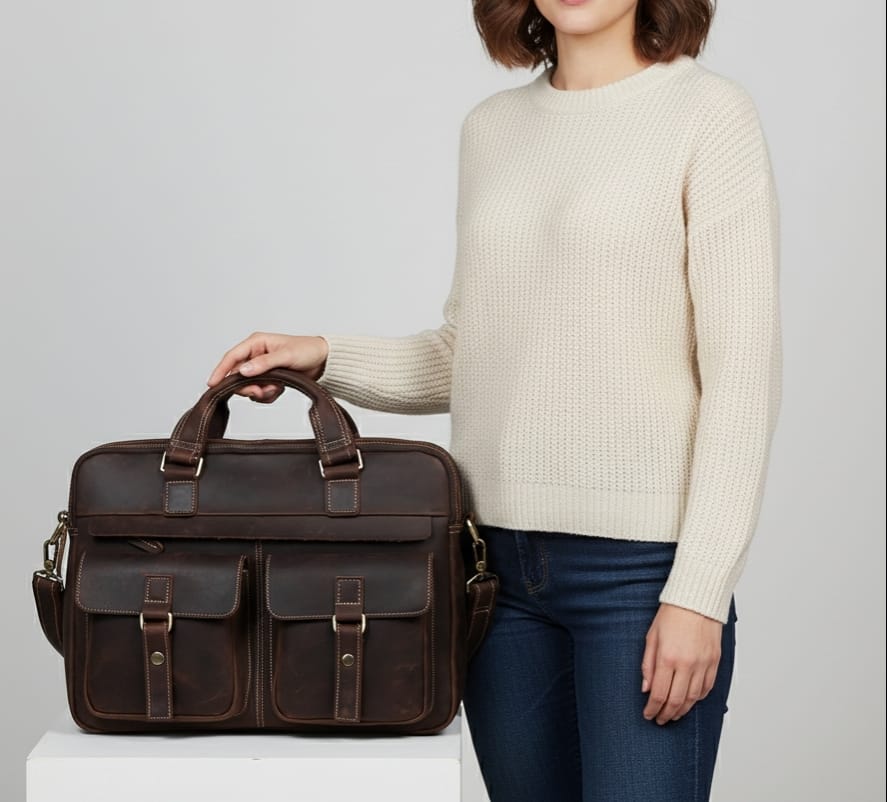 Heritage 17″ Full-Grain Leather Laptop Briefcase