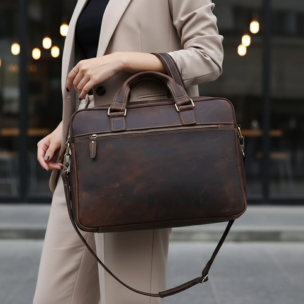 Heritage 17″ Full-Grain Leather Laptop Briefcase