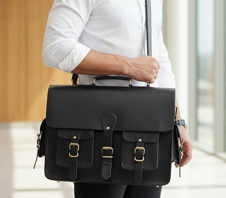 Black Grain Messenger & Laptop Briefcase