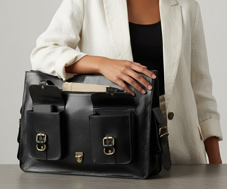 Black Grain Messenger & Laptop Briefcase