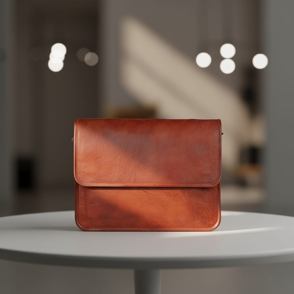 Full Grain Bison Leather Messenger Bag – Brown