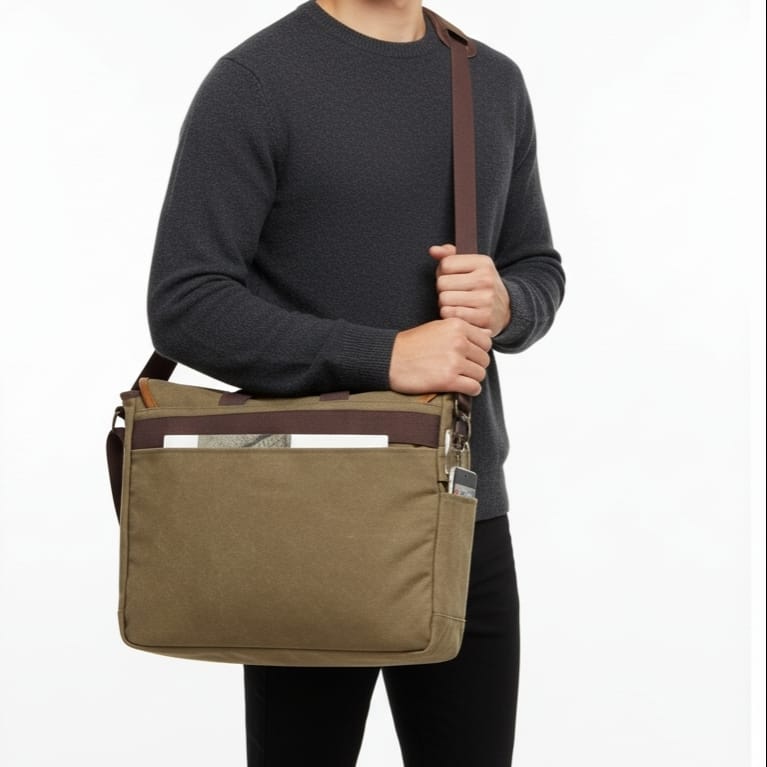 Vintage Waxed Canvas Travel Messenger Bag – Tan