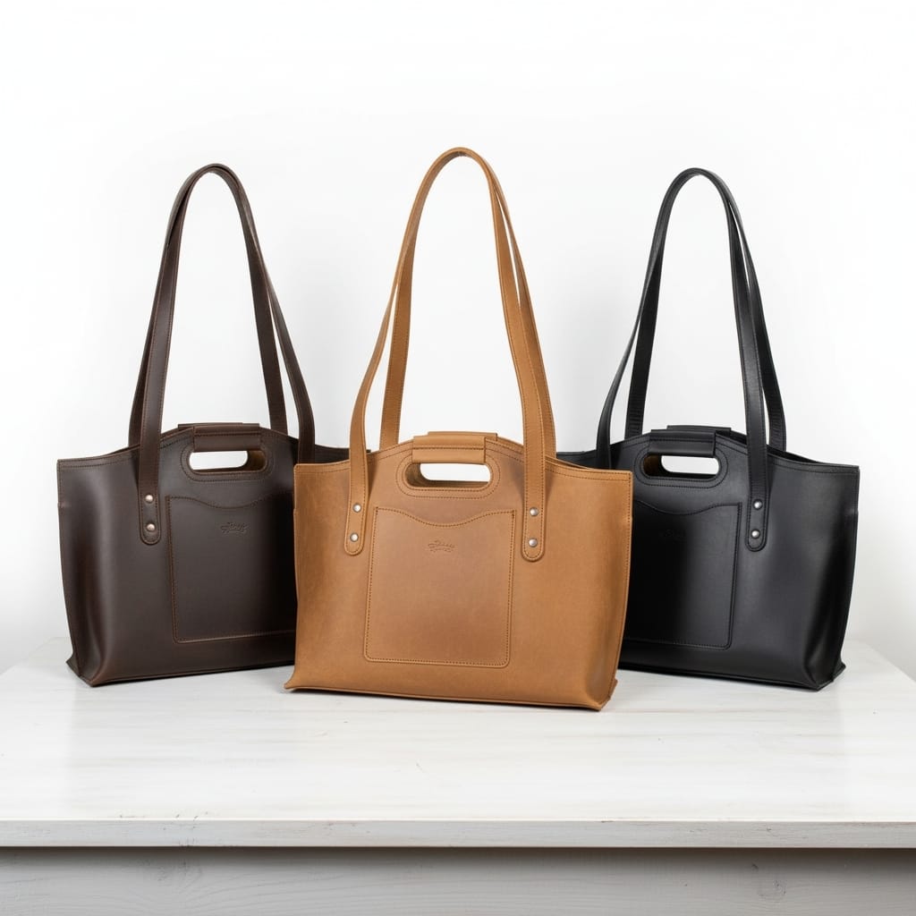 Premium Full-Grain Leather Tote with 16″ Laptop Compartment