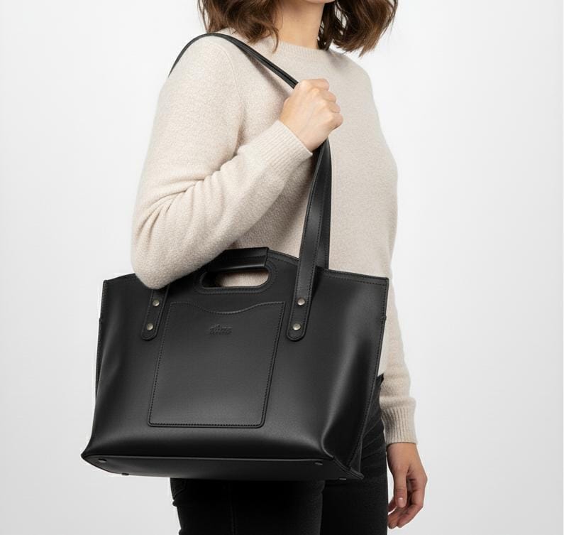 Premium Full-Grain Leather Tote with 16″ Laptop Compartment