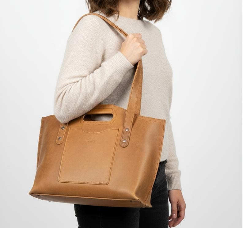 Premium Full-Grain Leather Tote with 16″ Laptop Compartment