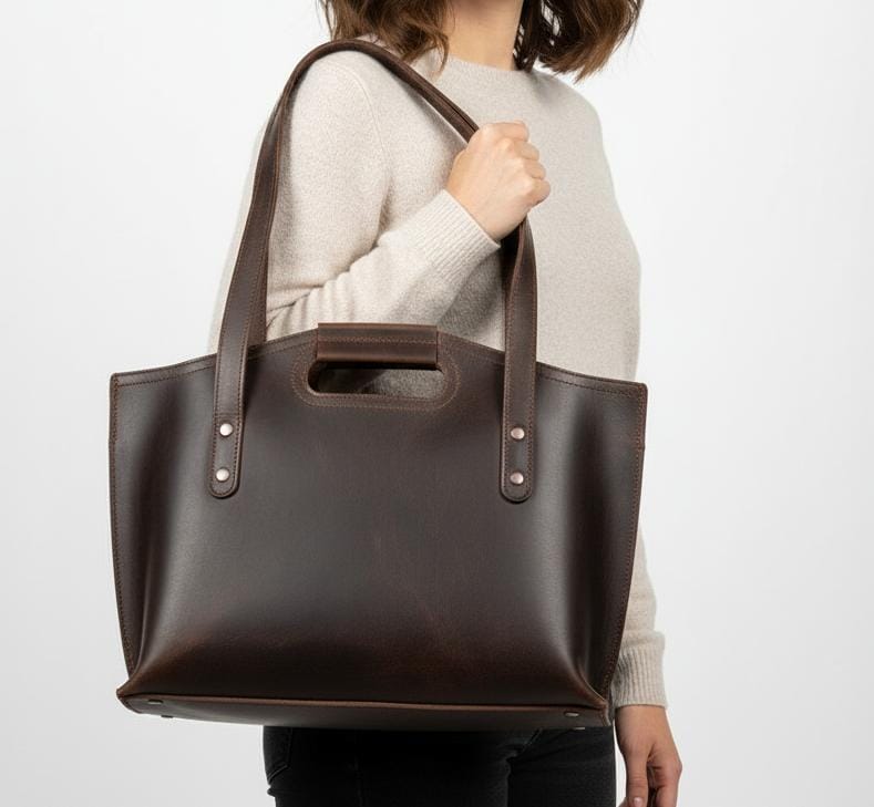 Premium Full-Grain Leather Tote with 16″ Laptop Compartment