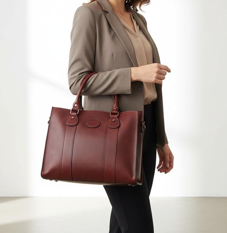 Womens Real Leather Brown Crossbody Satchel Tote Bag