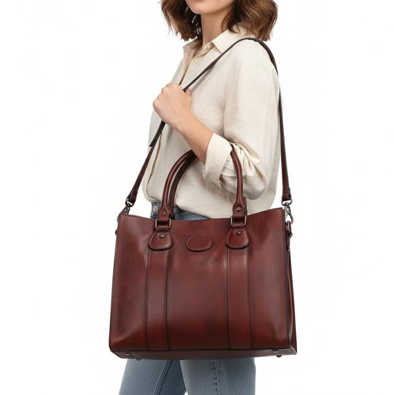 Womens Real Leather Brown Crossbody Satchel Tote Bag