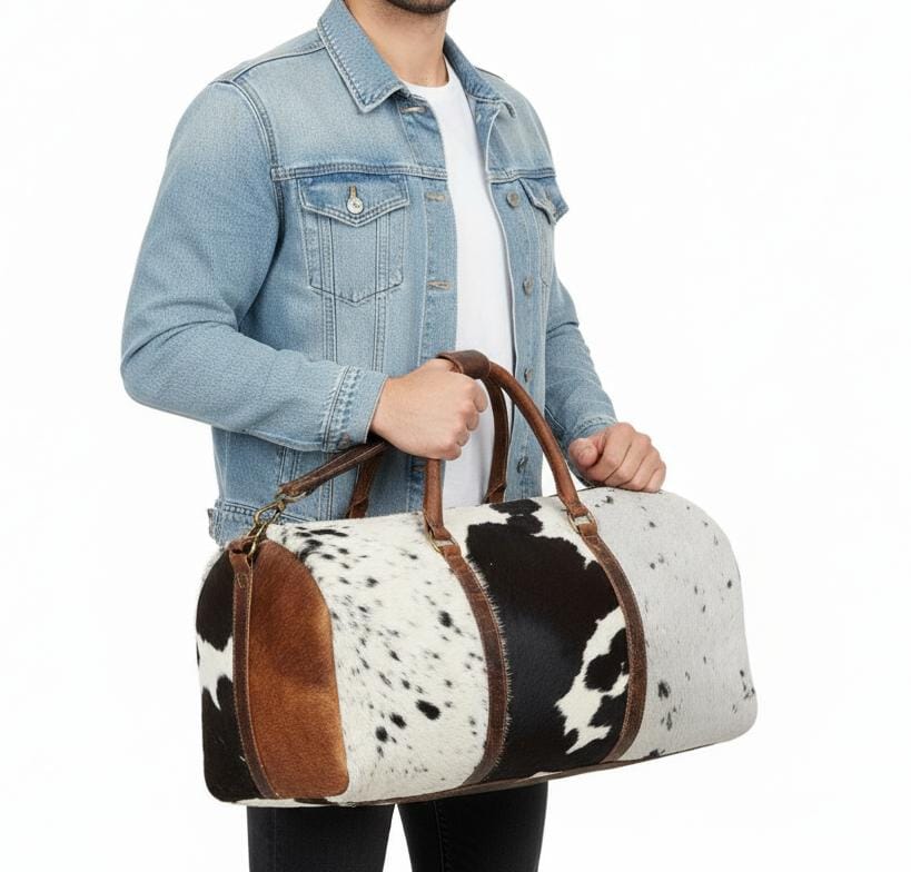 Cowhide Duffle Mens Leather Weekend Bag