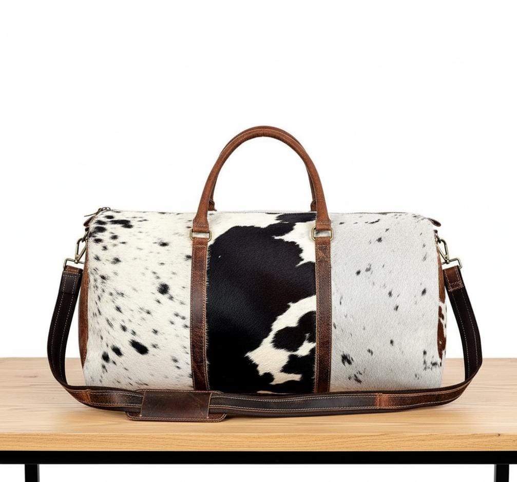Cowhide Duffle Mens Leather Weekend Bag