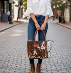 Womens Handmade White & Brown Cowhide Purse