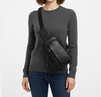 Mens Black Leather Chest Sling Bag