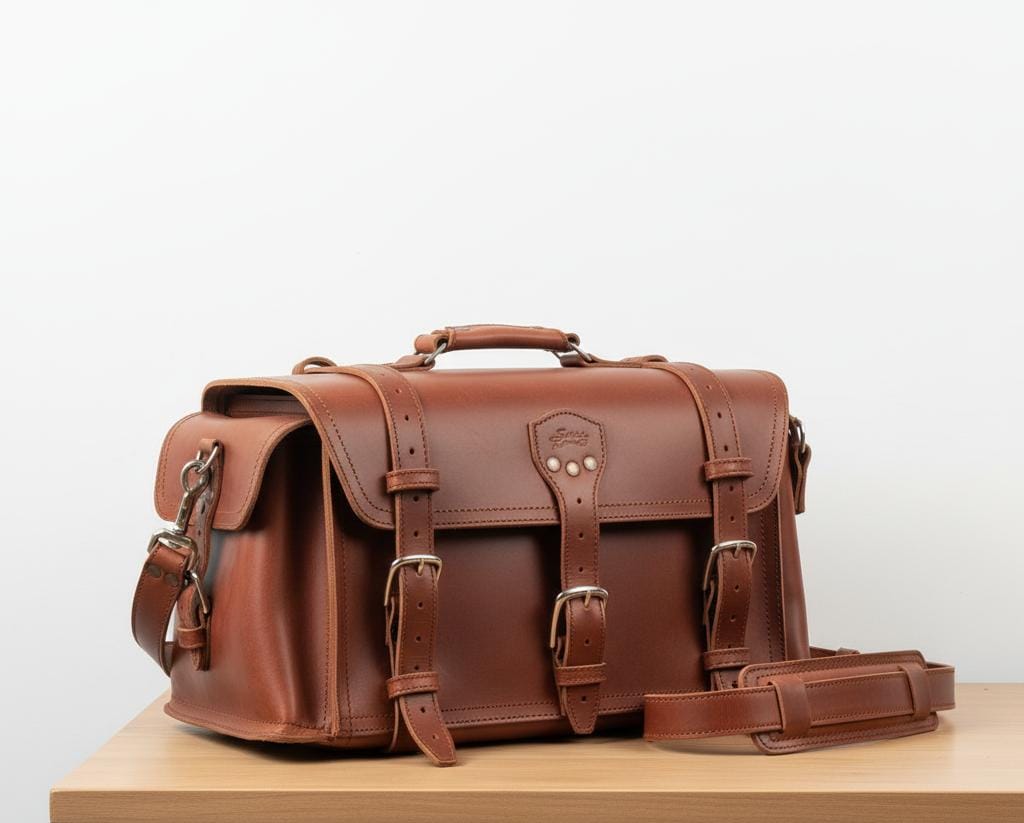 Premium Full-Grain Leather Travel Duffel with Side & Hidden Pockets