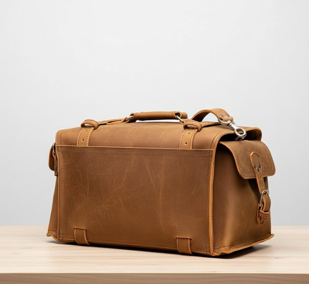 Premium Full-Grain Leather Travel Duffel with Side & Hidden Pockets