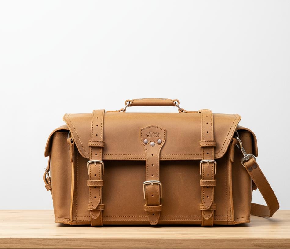 Premium Full-Grain Leather Travel Duffel with Side & Hidden Pockets