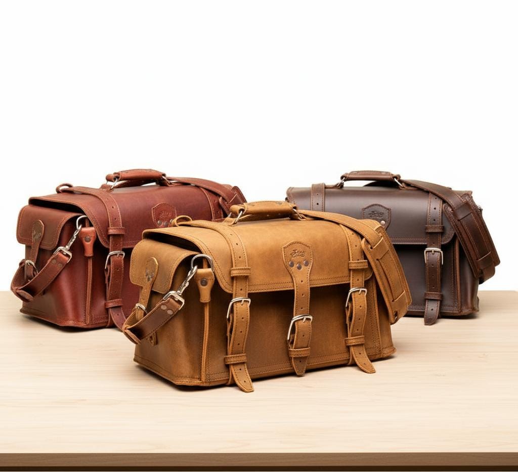 Premium Full-Grain Leather Travel Duffel with Side & Hidden Pockets