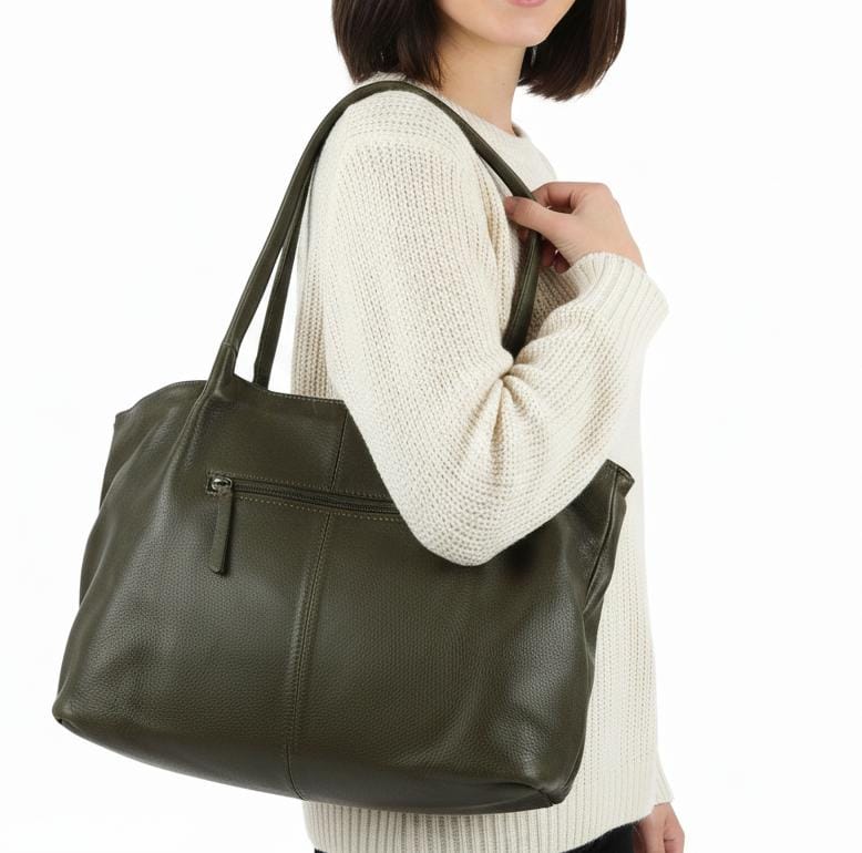 Premium Full-Grain Leather Carryall Shoulder Bag