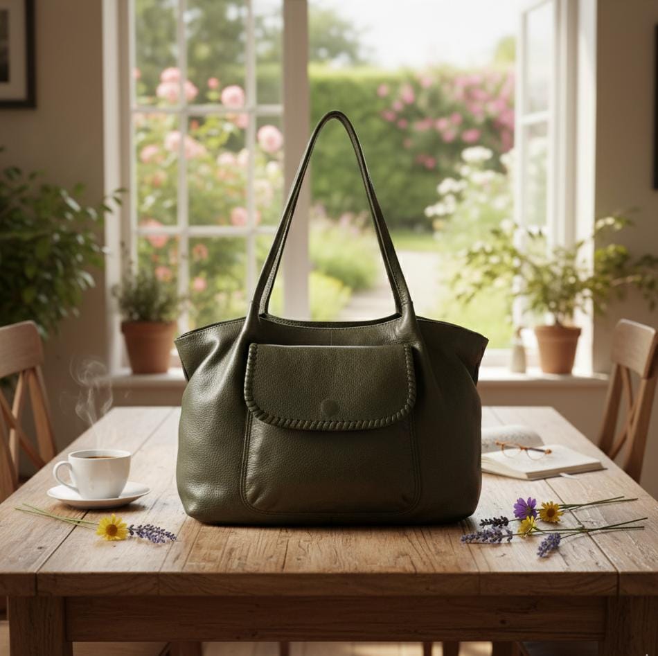 Premium Full-Grain Leather Carryall Shoulder Bag