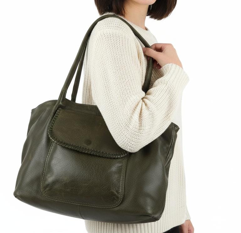 Premium Full-Grain Leather Carryall Shoulder Bag