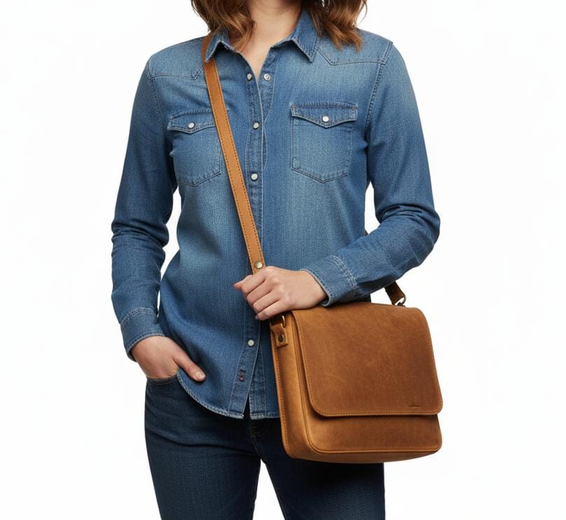 Large Fold-Over Leather Clutch Bag with Detachable Strap