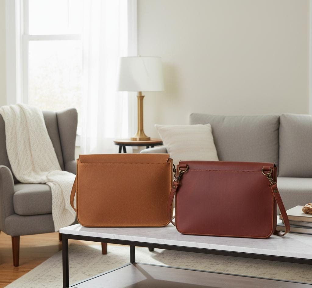 Large Fold-Over Leather Clutch Bag with Detachable Strap